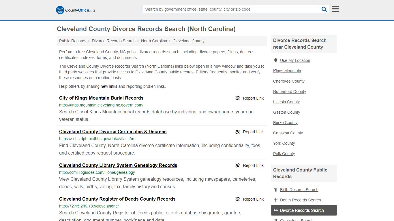 Cleveland County Divorce Records Search (North Carolina) - County Office